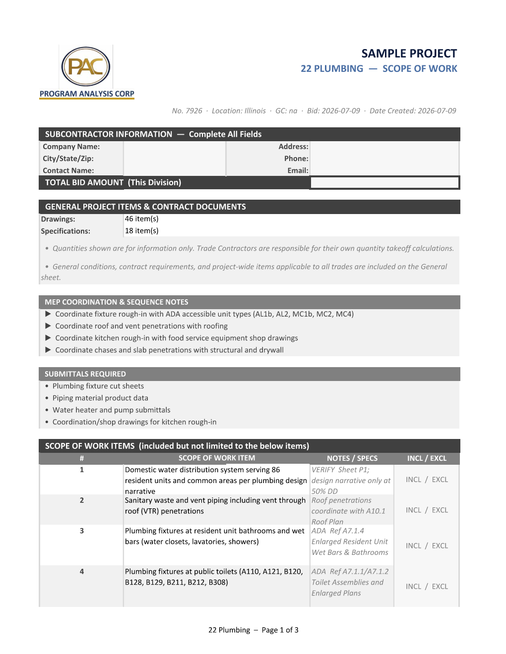 ScopeGen trade scope sheet