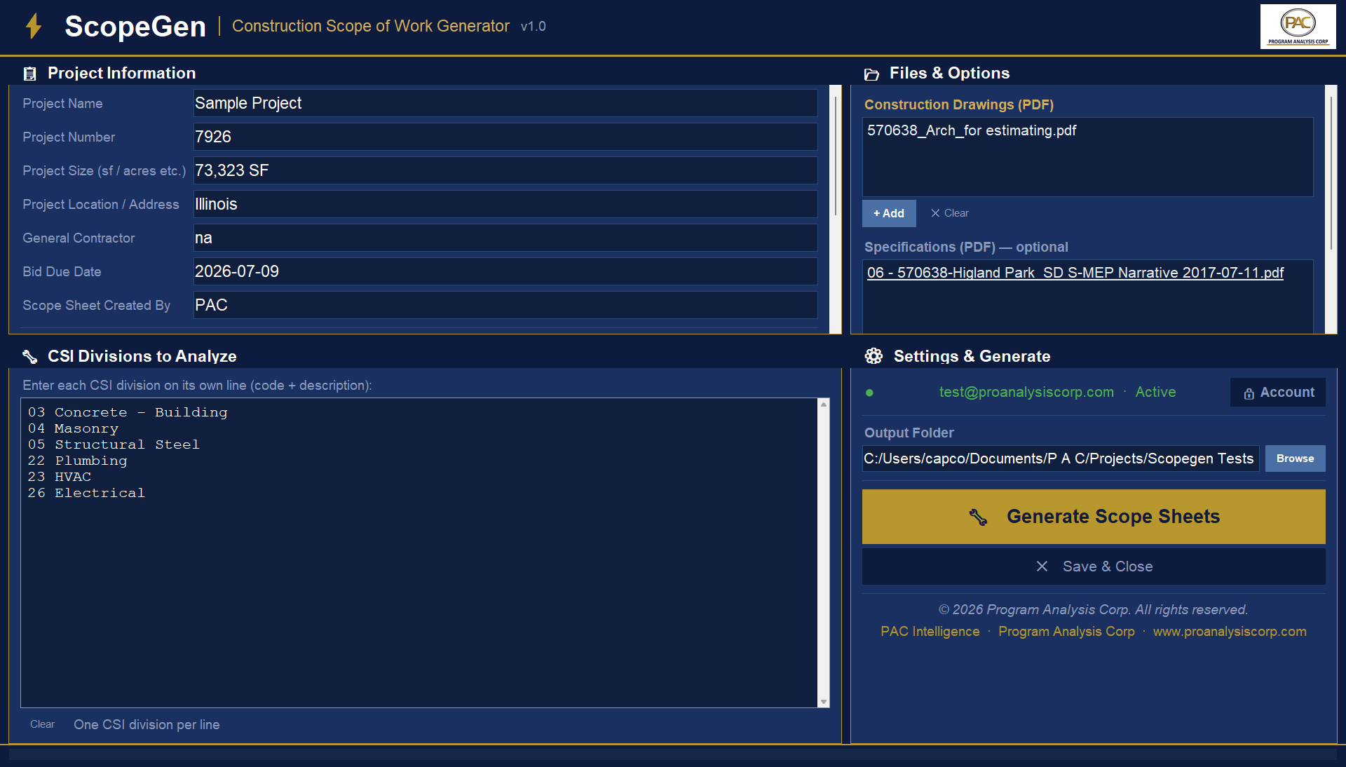 ScopeGen application interface