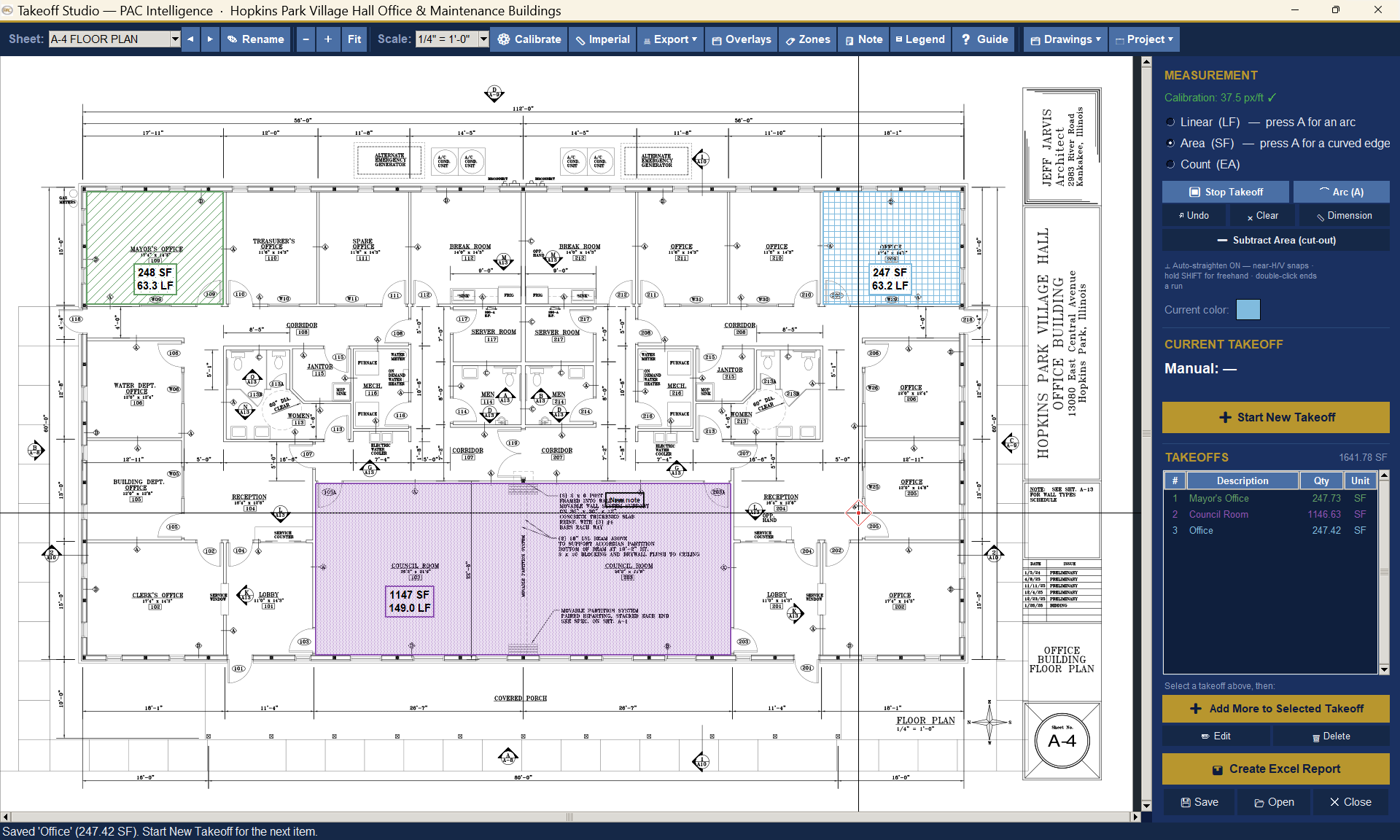 Area takeoff with zones and overlays